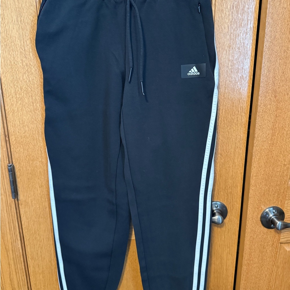 Adidas Kids Black Joggers with White Stripes